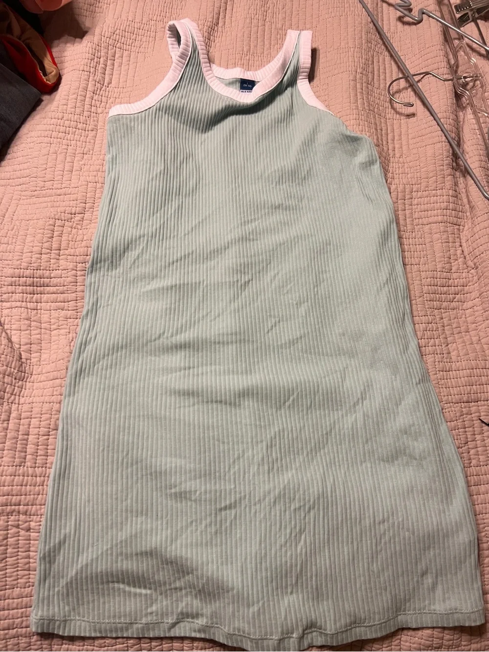 Old Navy Girls Ribbed Mint Tank Dress with White Trim size 10-12